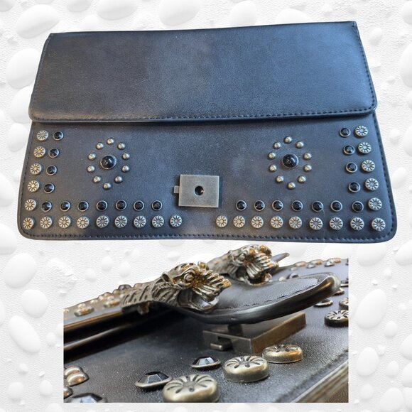Dark Grey Studded Handbag – Heavy Chains, Horseshoe Clasp, Statement Piece! - Picture 7 of 7